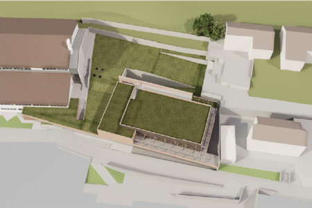 Vrtec Most na Soči_pogled na območje igrišč (Biro Kontra arhitekti)